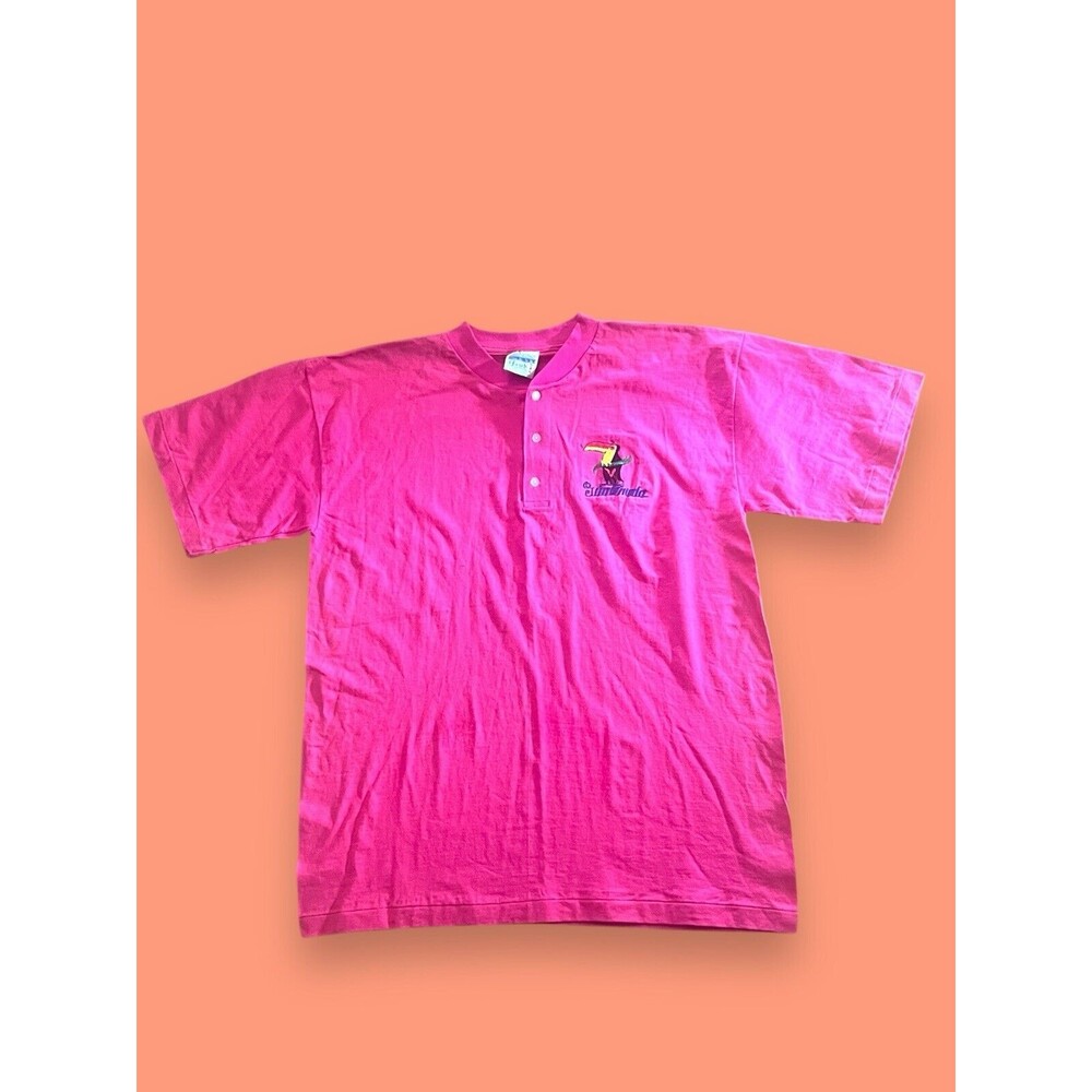 Vintage Guatemala Toucan Tropical Retro Embroidered T-Shirt Unisex Pink Size XL